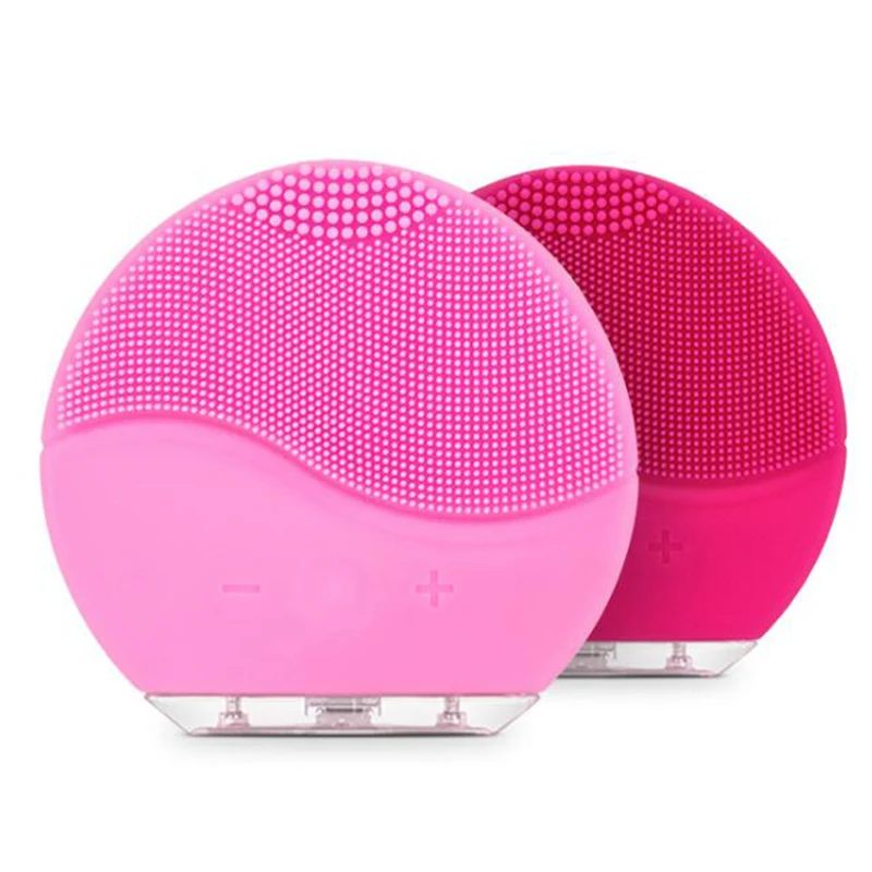 

10PCS Private Label Portable Waterproof Rechargeable Mini Electric Sonic Silicone Facial Cleansing Face Brush, Pink/red