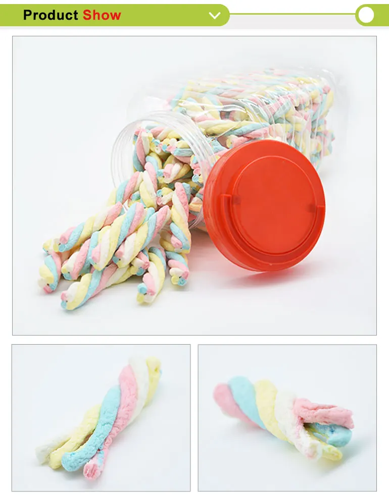 Halal Colored Rainbow Twist Marshmallow Rope Fruity Twisted Cotton