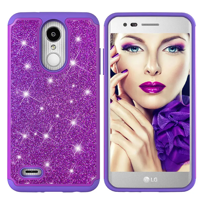 

Free Shipping Two in One Soft Cover Multiple PCmobile Phone Case Silicon Dual layer Purple Bling for LG Aristo 3 Plus Covers, Transparent