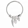Junlead Fashion Silver Charm Black Owl Crystal Bracelet Bangle Round Beaded Metal Wing Pendant Bracelet Bangle For Lady Jewelry