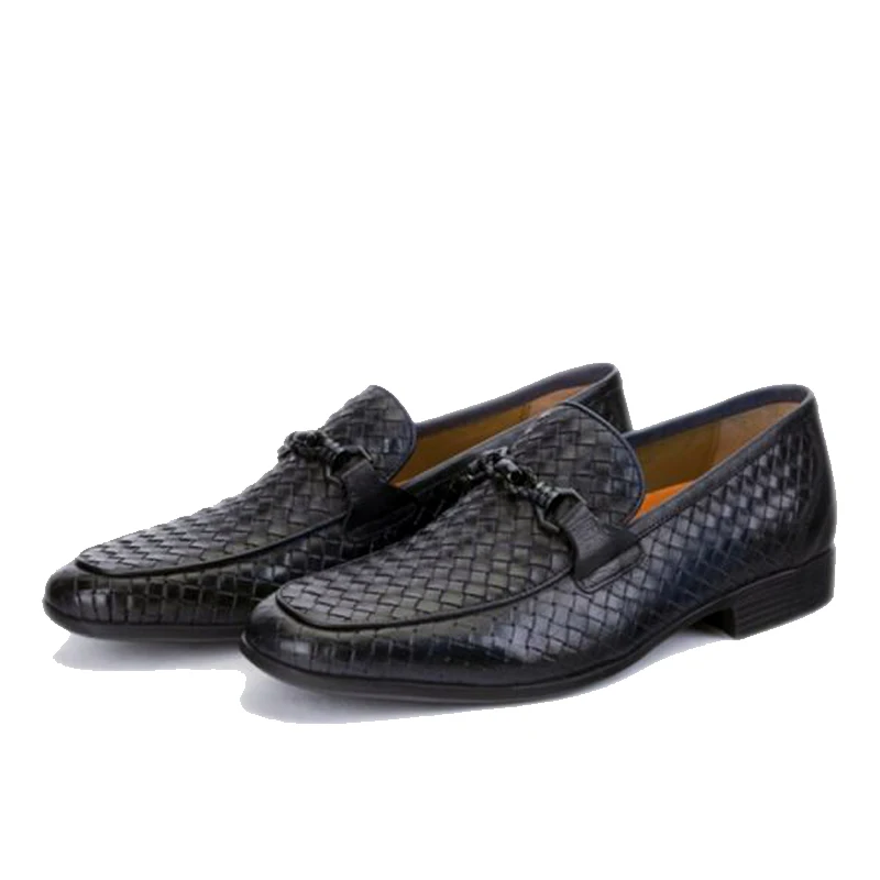 Men Genuine Cowskin Loafer Shoes Weaving Men Dress Shoes . Genuine ...