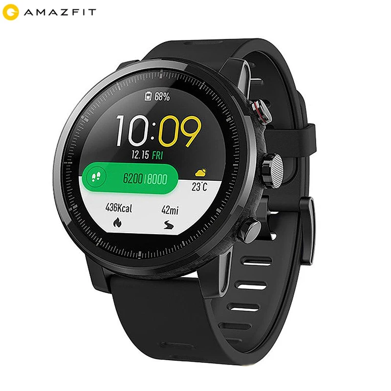 

Official Authorized Android Smartwatch iOS Compatible Waterpoof GPS Xiaomi Huami Amazfit Stratos 2 Sport Running Watch, Black