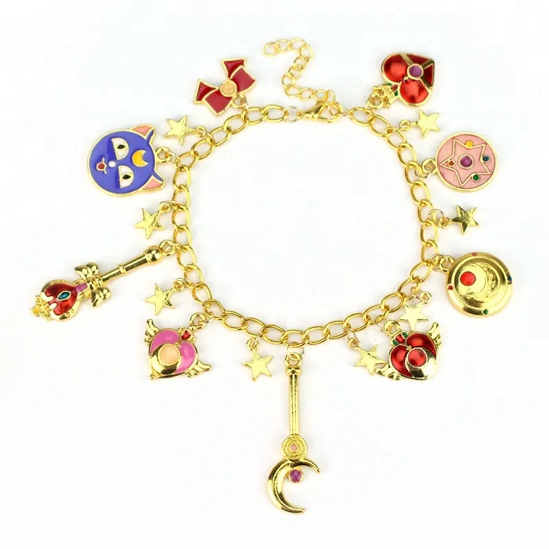 

Fancy Enamel Pendant Sailor Moon Gold Chain Bracelet