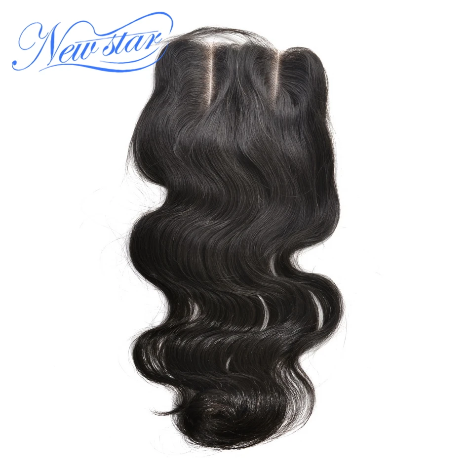 

New Star brazilian Body wave virgin human hair three part lace closure 5*5 size hair piece, Natural dark brown or black