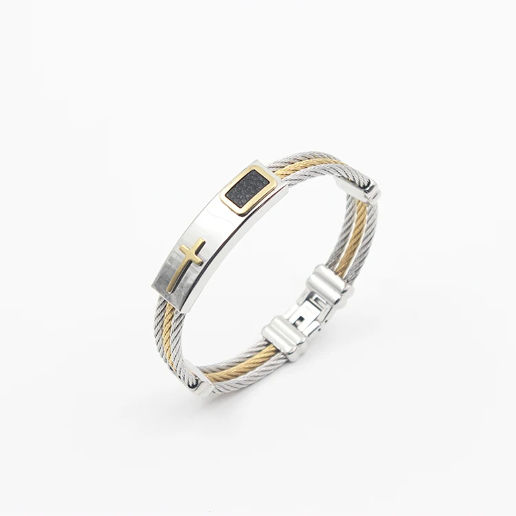 

China Jewelry Wholesale Stainless Steel Mens Cable Wire Bracelet, Gold and silver