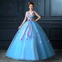 

Spring Elegant Light Blue Flowers Floor Length Wedding Ball Gown