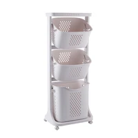 

3-layer plastic bathroom decor storage laundry basket with wheels plastic dirty clothes basket