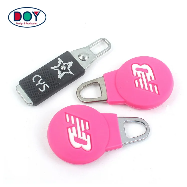 Zipper Pulls Wholesale Custom Raised Name Logo Pvc Rubber Silicone Zipper Slider Pullers For