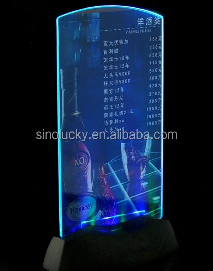 acrylic flashing led light table menu