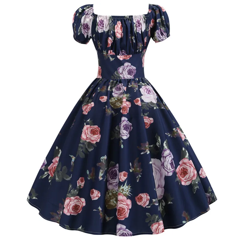 

Cheap Price 2019 New Design Women's 1950s Retro Cocktail Short Sleeve Skirt Rockabilly dress XXL, Light blue