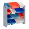 4 Tier Wood Children Kids Toy Storage Organizer With Plastic Storage Bins
