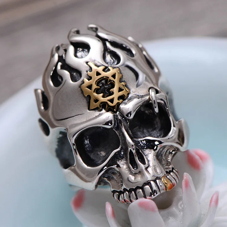 

JMY Boys Retro Mens Skeleton 316L Stainless Steel Teeth Skull Ring Factory Price Low Moq, Silver color