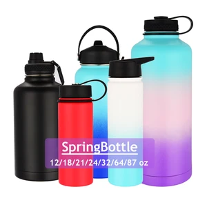 Custom label stainless steel metal sports drink water bottle with wide mouth lid