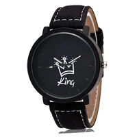 

WJ-5985 personality King and Queen face fashion popular black leather couple wrist watch