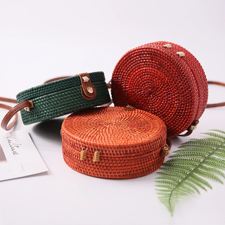 

2019 Hot selling summer beach bamboo rattan bag round