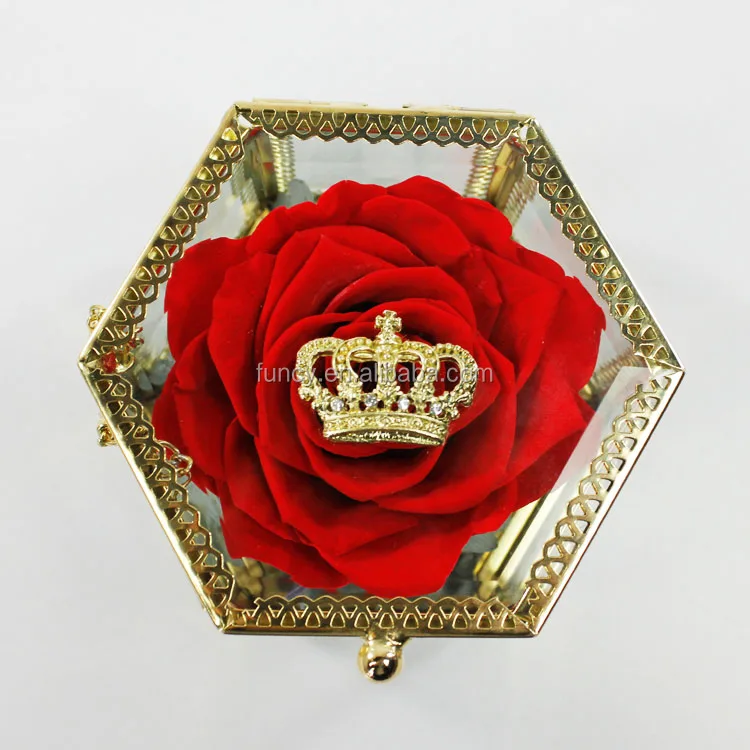 Forever Rose Acrylic Polygon Crown Box Preserved Flower For Valentins Day Gift Ideas Buy