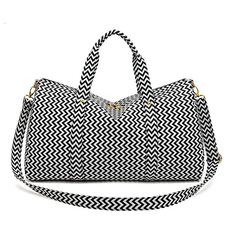 

2018 Amazon Women New Design PU Weekender Bag Travel Duffel Tote Bag Weekend Overnight Travel Bag, Black&white