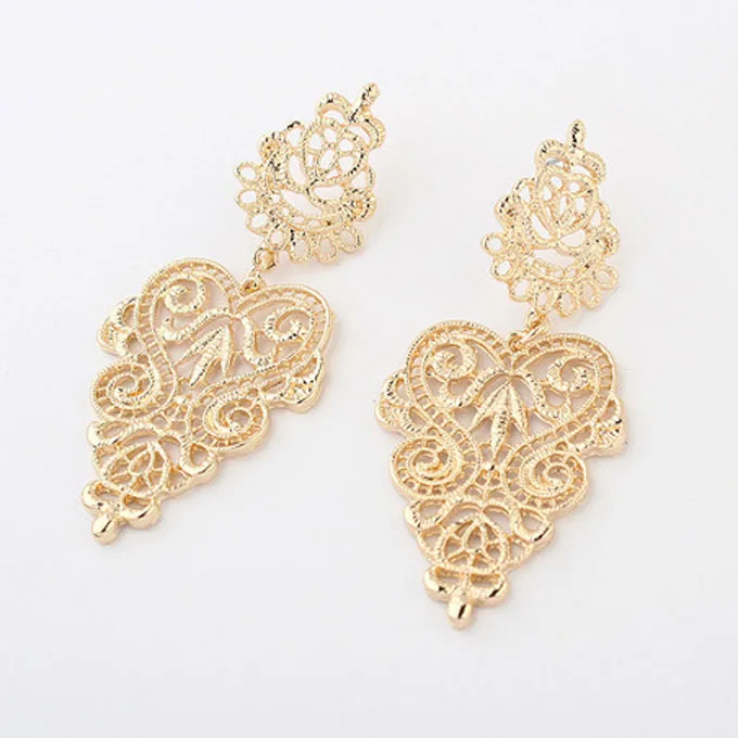 

Fashion Women Silver Golden Retro Alloy Long Pierced Earrings
