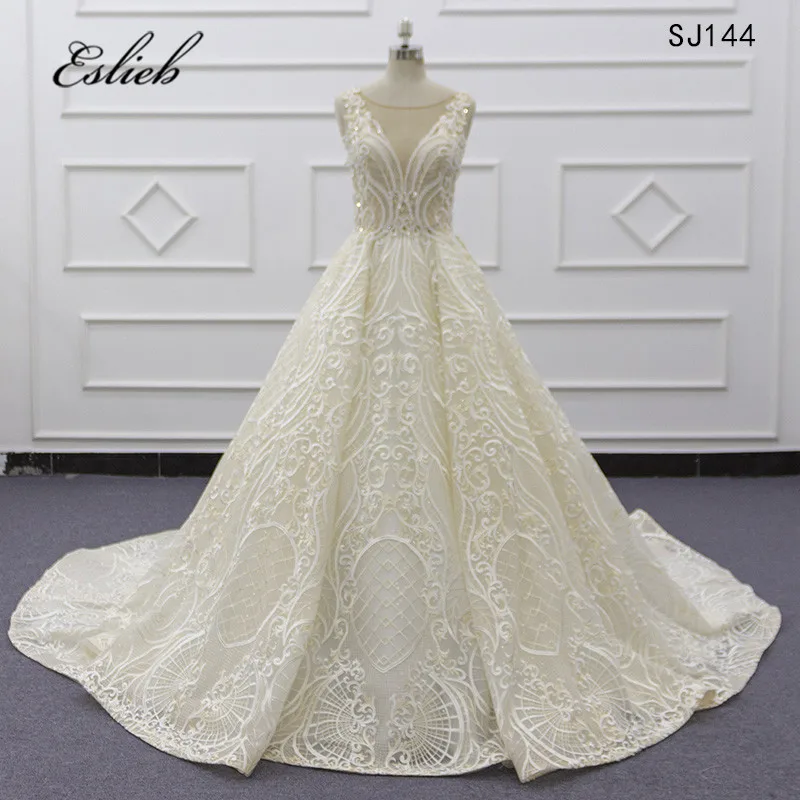 

Alibaba Wholesale Sparkling Glitter Bridal Gown Import Guangzhou Light Ivory Ball Gowns Luxurious Wedding Dresses 2019