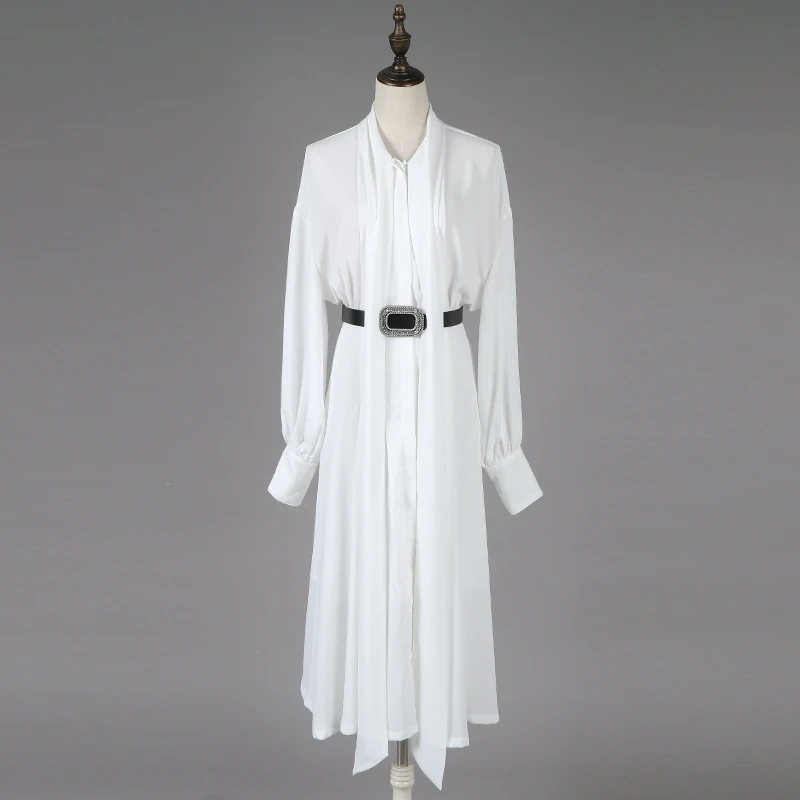 

Wholesale Women Newly Summer Style Plain White Maxi Chiffon One Piece Dress with Long Sash of Neck