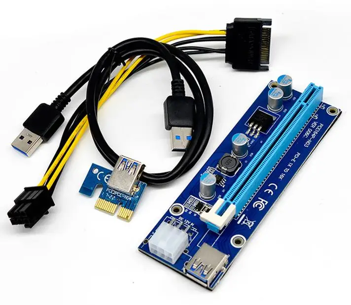 

007 PCI-E PCI E Riser cable Card Adapter 1X to 16X 6 Pin 007 Power Cable USB 3.0 Ports Cable 60cm for Bitcoin mining