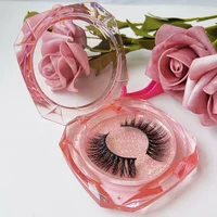 

F029 wholesale false Eyelash With pink Crystal Acrylic Round Box Dramatic 3d Faux Mink Lashes