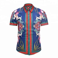 

A4081 Summer Camisa Masculine Luxury Baroque Style Short Sleeve Fancy Novel Dress Shirt