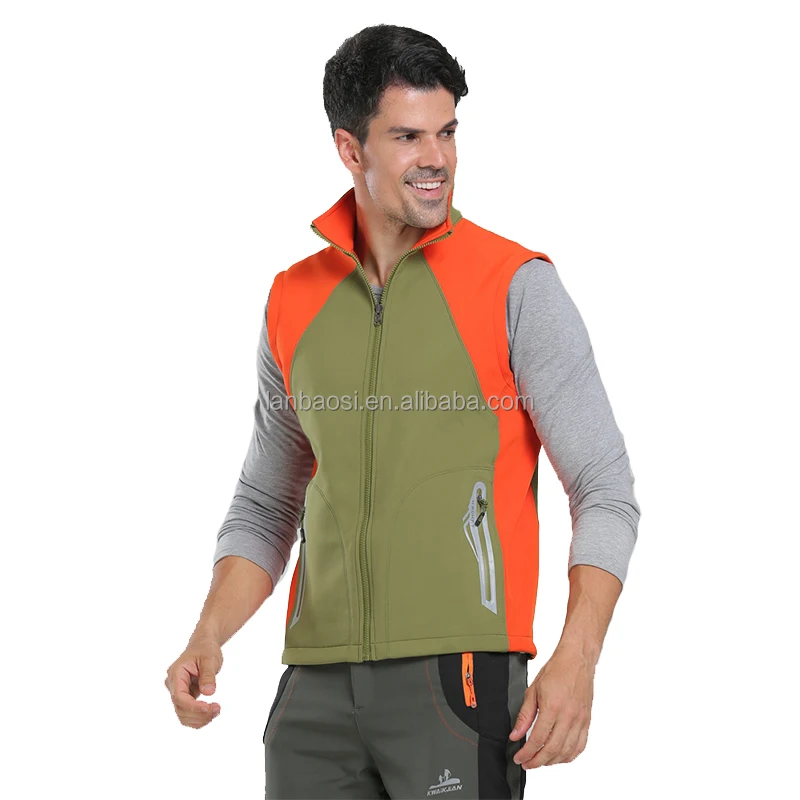 

Wholesale softshell jacket Men Full Zipper Convertible Fleece Jacket Outdoor Contrast Color Vest, Black;blue or colors as customers' requests