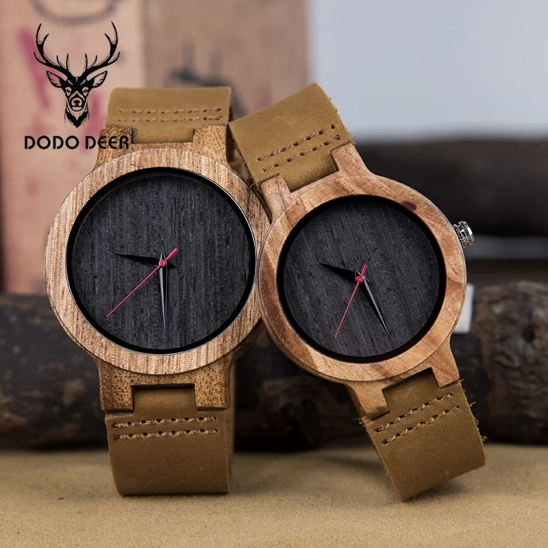 

DODO DEER Casual Natural Wooden Watches OEM Japan Quartz Men Women Brown Leather Strap Watch Custom Couple Watches Drop Shipping