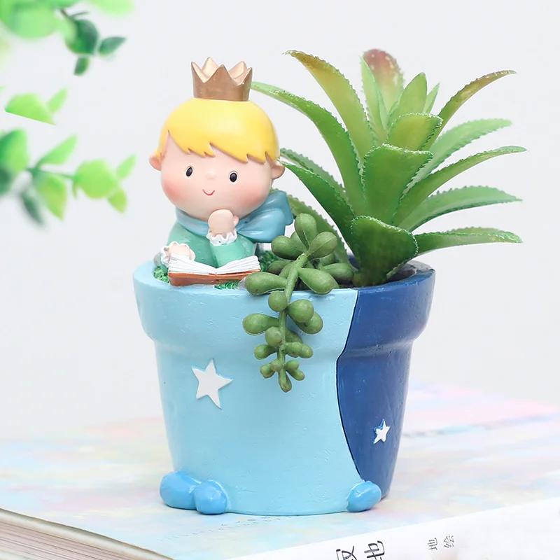 

Fairy Tale Series Garden Little Prince Plant Flower Pots Micro-Landscape Succulent Plant Pots Resin Flower Pots, Colorful