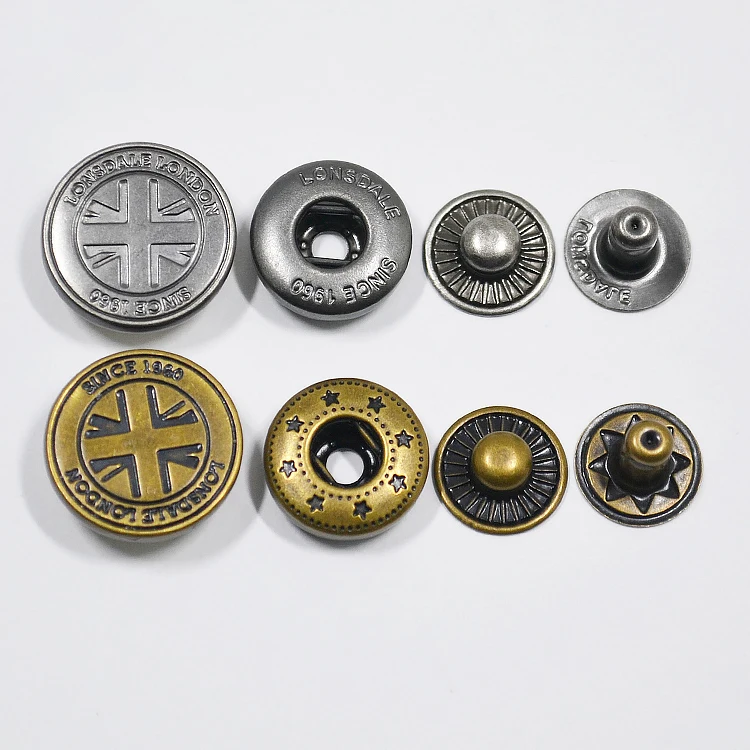 

custom four parts engraved metal press snap button, Plating anti brass;anti silver