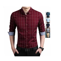 

CVC Cotton blending grid printed morality formal men's shirt men long sleeve shirt