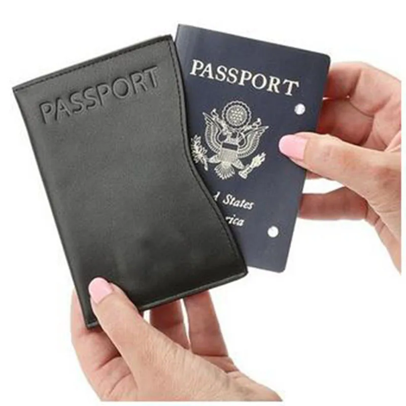 

new design black leather slim passport holder pouch wallet debossed logo