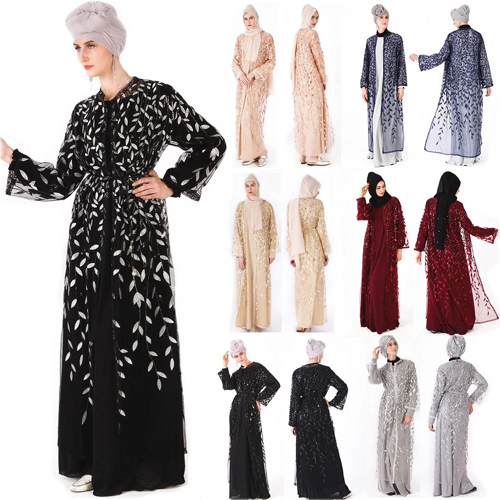 2019 Islamic Muslim Cardigan Luxury Sequined Embroidery Seamless Cutside Match Abaya Muslim Dresses