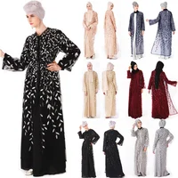 

2019 Islamic Muslim Cardigan Luxury Sequined Embroidery Seamless Cutside Match Abaya Muslim Dresses