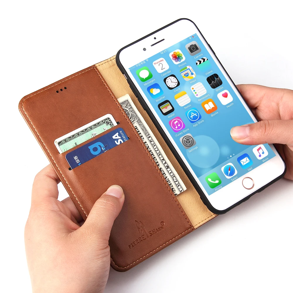 

Wholesale PU Leather Wallet Design Phone Flip Case for iPhone with Card Slot, Red, blue, black, brown