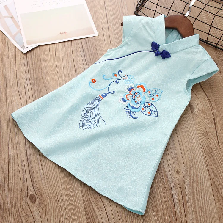 
Chinese dress qipao children summer jacquard cotton embroidered girl dress ethnic style cheongsam dress kids 