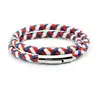 Men Braided Leather Bracelet Necklace French France Flag Color with Durable Stainless Steel Magnetic Clasp
