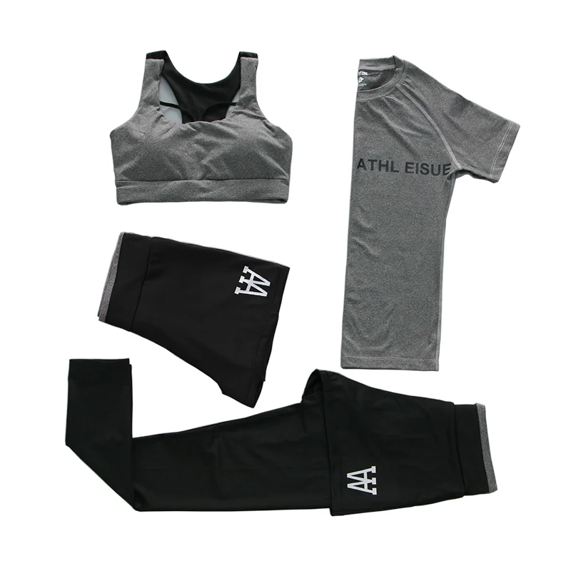 

PT Sports Women Yoga Fitness Gym Sports Athletic Wear Running Clothes 4 Pieces Sports Sets, Plum;gray;orange;pink;black