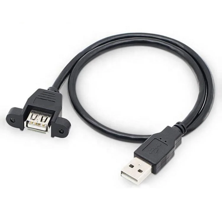 

USB Cable AWG 2725 26AWG 2M Panel Mount USB 2.0 Cable A Male to A Female With Lock Screw, Black