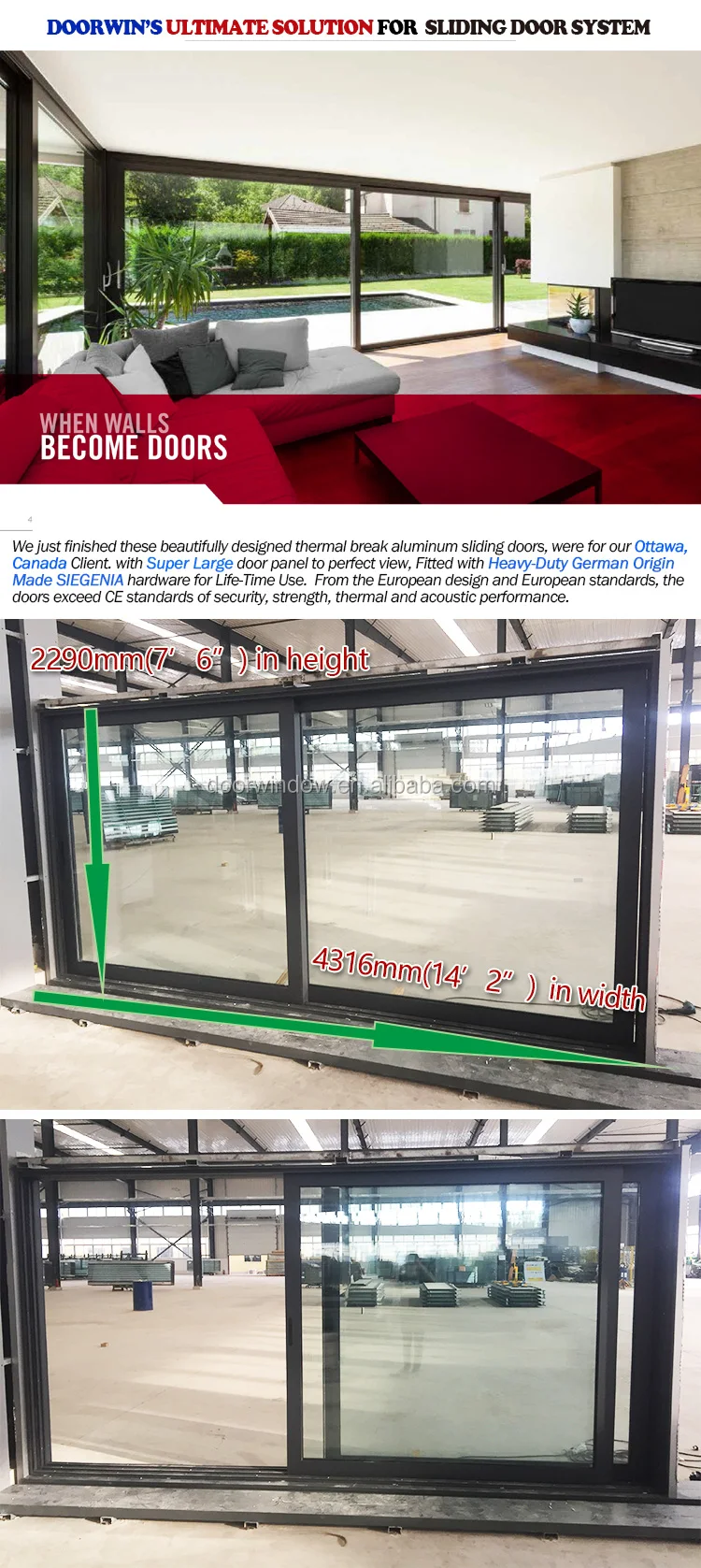 heavy duty aluminium triple glass sliding door