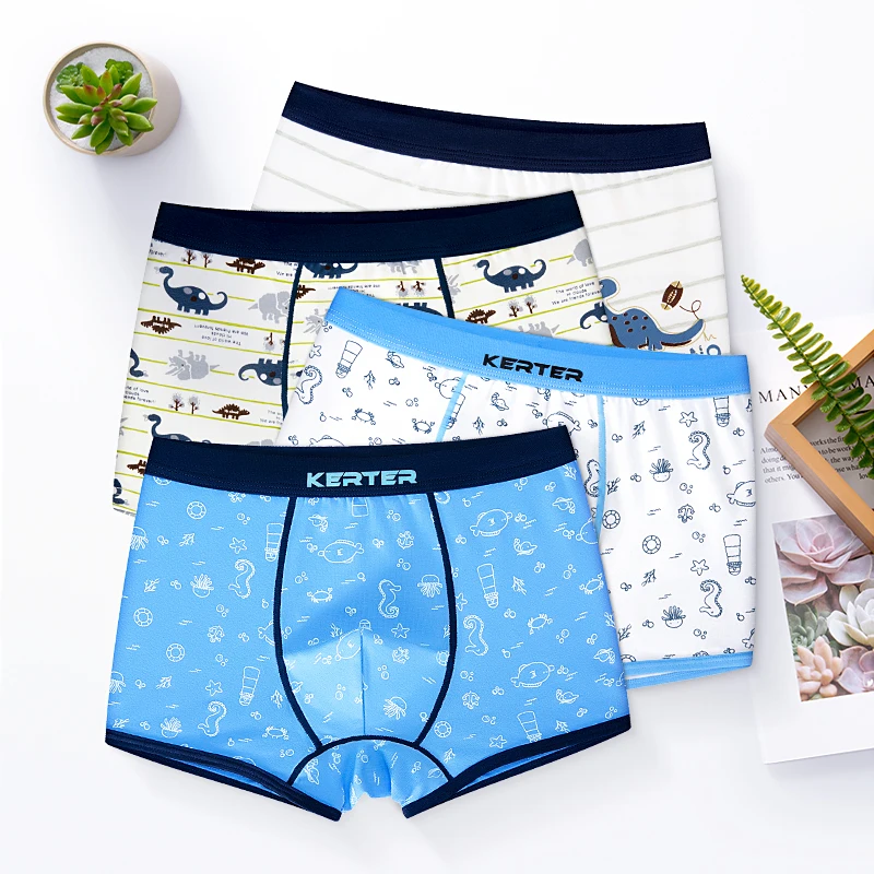 

China Manufacturer Teen Print Pure Cotton Dinosaur Children Boxer Shorts Brief Kids Underwear For Boys, Blue white underwear for kids