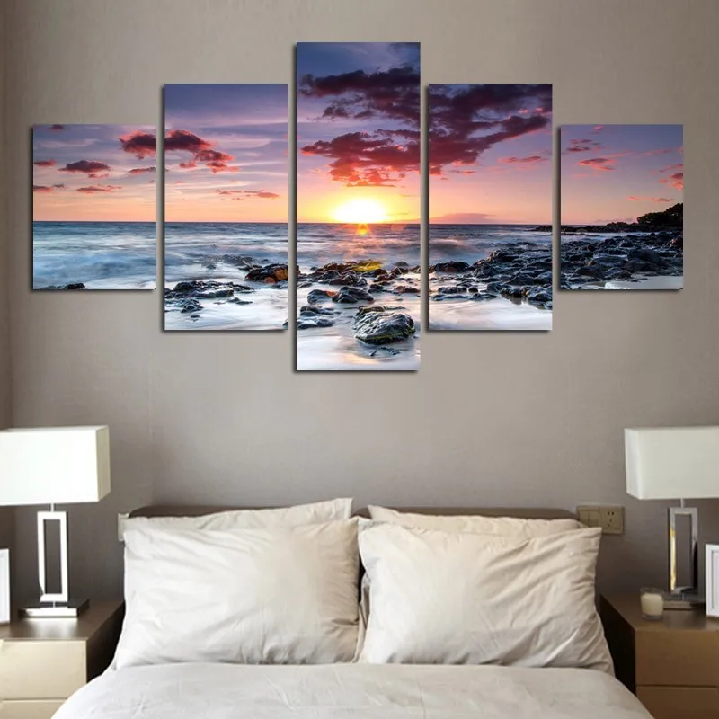 5 Panel seascape canvas print wall art for home decoration