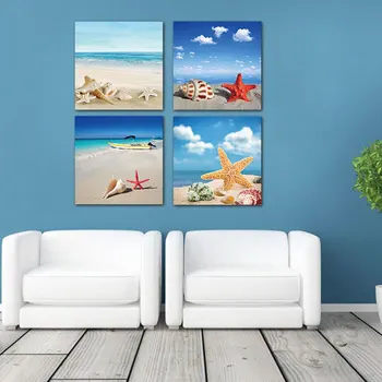 4 Pieces Set Wall Art Modern Print Canvas Paintings Sea Beach Shell Starfish Wall Pictures For Home Decor Frameless Buy Wall Picture For