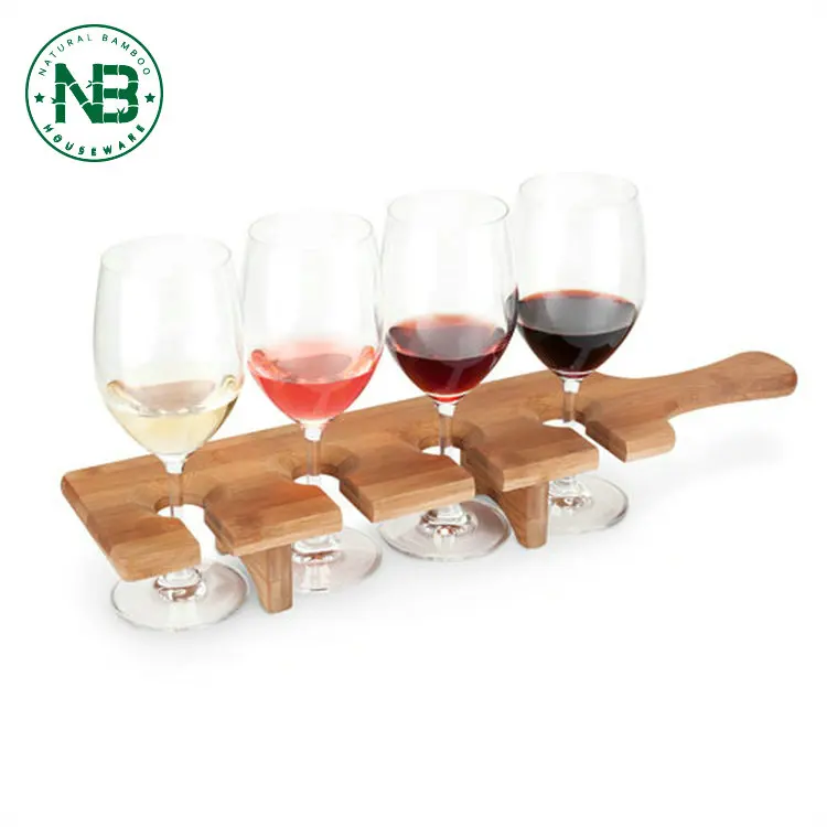 Bamboo Flight Tasting Paddle With 4 Wine Glasses Holder For Bar Buy