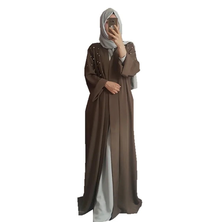 

Top quality Soft Crepe with Pearl Muslim Clothingfront open abaya for Women, Black,wine red,army green,pink,light blue ,dark blue