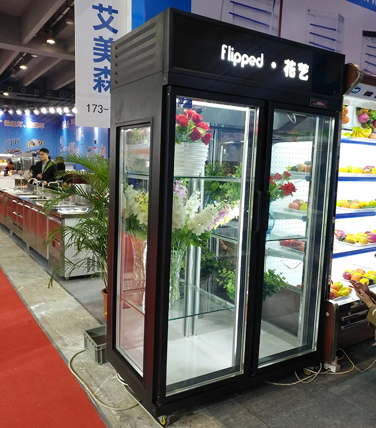 Four side glass door display cooler 2~8 degree commerical luxury flower cabinet refrigerator