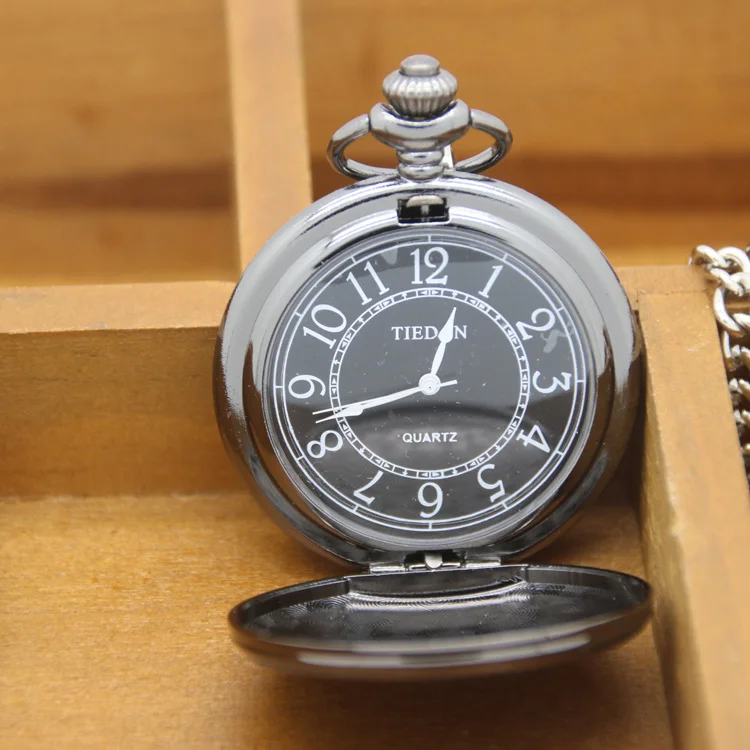 
Factory price promotion black gun custom logo blank pocket watch 