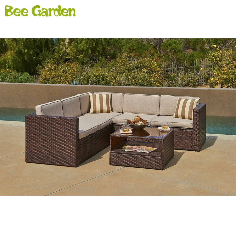 4 Pieces Anyaman Rotan Outdoor Furniture Sudut Sofa Set Outdoor Furniture Sudut Sofa Set