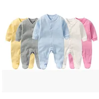 

100% cotton interlock plain baby romper middle open long sleeve sanp buttons baby footie blank color accept DIY logo printing